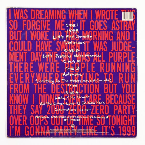Back cover of 1999 by Prince