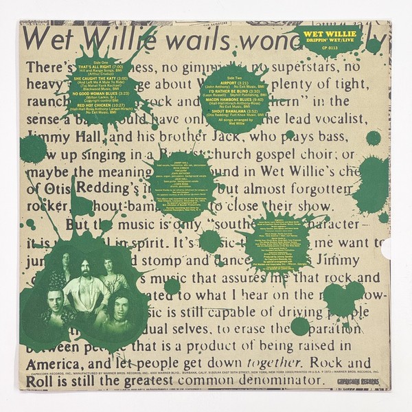 Back cover of Drippin' Wet Live by Wet Willie