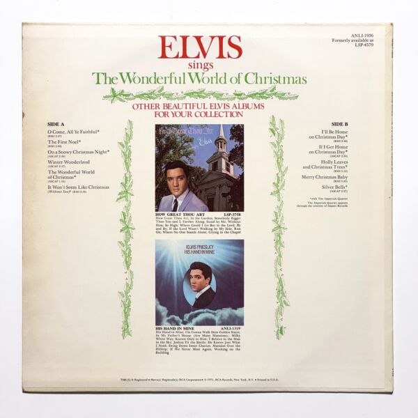 Back cover of Elvis Sings The Wonderful World Of Christmas by Elvis Presley