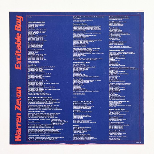Additional image for album Excitable Boy by Warren Zevon