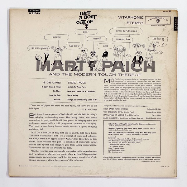 Back cover of I Get A Boot Out Of You by Marty Paich