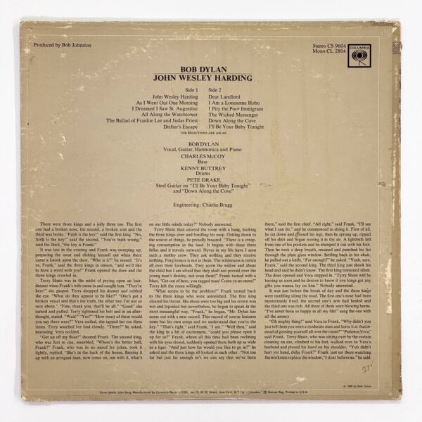 Back cover of John Wesley Harding by Bob Dylan