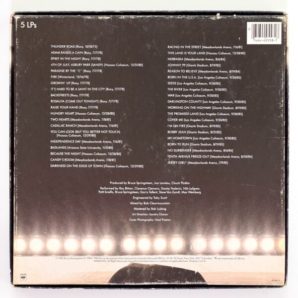 Back cover of Live/1975-85 by Bruce Springsteen