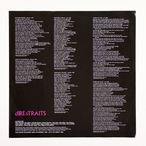 Back of the record Money for Nothing by Dire Straits