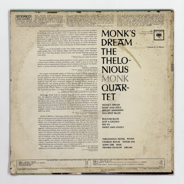 Back cover of Monk's Dream by Thelonious Monk