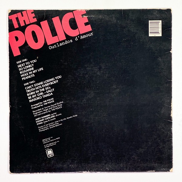Back cover of Outlandos D'Amour by The Police