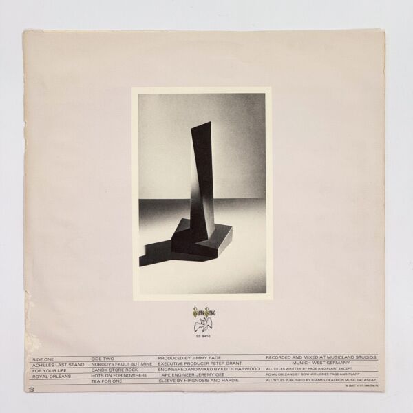 Back of the record Presence by Led Zeppelin