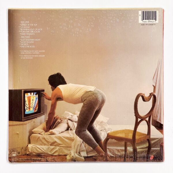 Back cover of She's the Boss by Jeff Beck, Pete Townshend, Mick Jagger, Robbie Shakespeare, Sly Dunbar, Jan Hammer, G.E. Smith