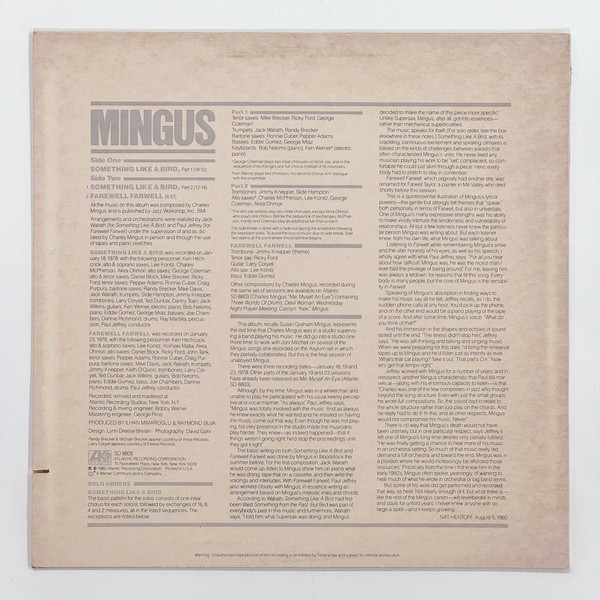 Back cover of Something Like A Bird by Charles Mingus