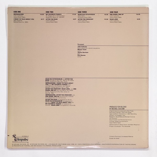Back cover of The Mastery Of John Coltrane / Vol. II by John Coltrane