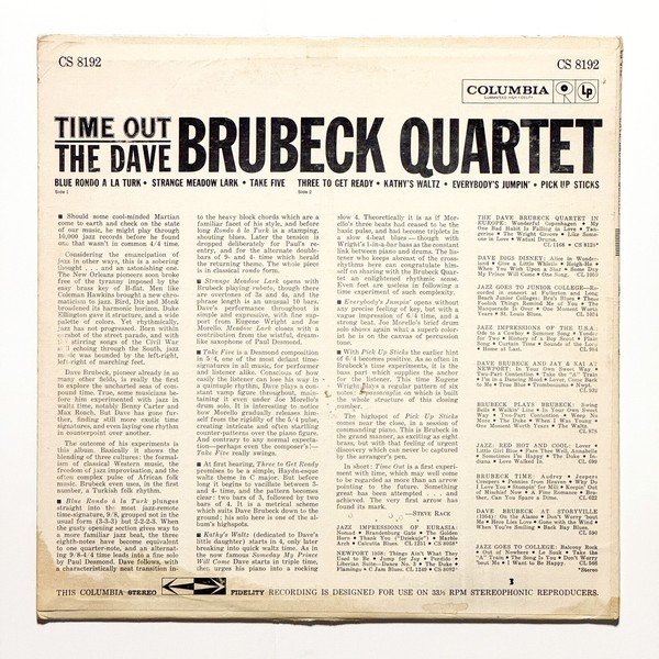 Back cover of Time Out by The Dave Brubeck Quartet