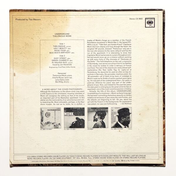Back cover of Underground by Thelonious Monk
