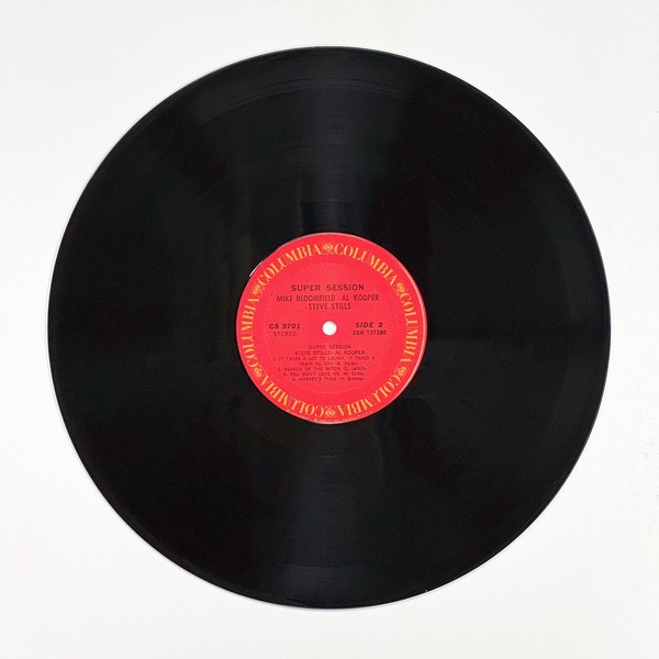 Back of the record Super Session by Al Kooper, Mike Bloomfield, Steve Stills