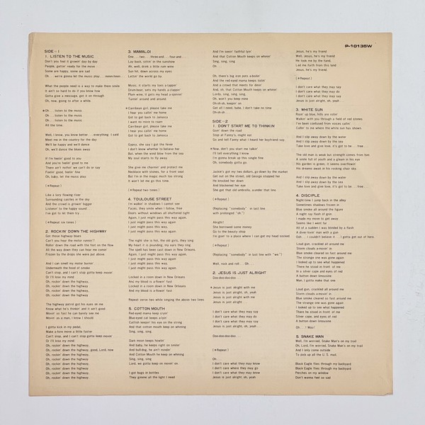Back of the record Toulouse Street by Doobie Brothers