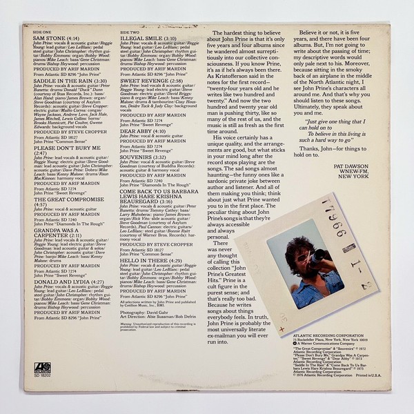 Back cover of Prime Prine - The Best Of John Prine by John Prine