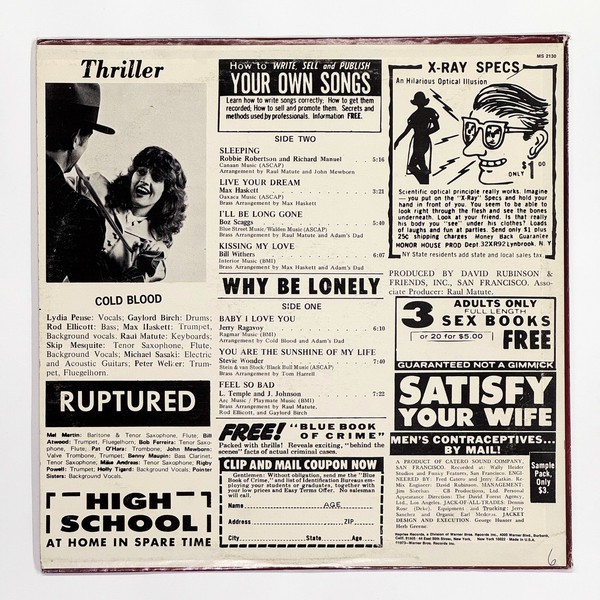 Back cover of Thriller! by Cold Blood